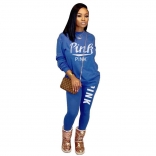 Blue Long Sleeve O-Neck Women Fashion Sport Dress