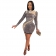 Silver Long Sleeve Mesh Rainstones Sexy Bodycon Dress
