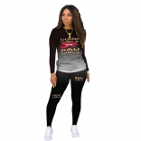 Black Long Sleeve Printed Sexy Women Sports Dress
