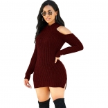 Red Long Sleeve Cut-off Shoulder Women Fashion Sweaters