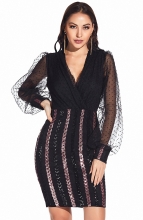 Black V-Neck Women Sequins Bodycons Dress