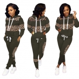 Green Long Sleeve Printed 2PCS Women Catsuit Dress With Hat