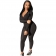 Black Long Sleeve Low-Cut Bodycons Sexy Jummpsuit