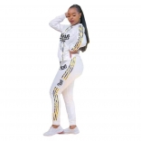 White Long Sleeve Hoody Printed PINK 2PCS Sports Dress
