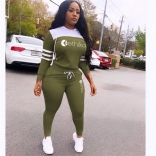 Green Long Sleeve Printed 2PCS Women Sports Dress