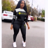 Black Long Sleeve Printed 2PCS Women Sports Dress