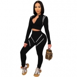 Black Long Sleeve Zipper 2PCS Sexy Sports Jumpsuit
