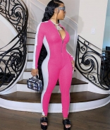 RoseRed Long Sleeve Zipper Deep V-Neck Bodycons Sexy Jumpsuit