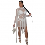 White Long Sleeve Mesh Bangdage Sexy Dress