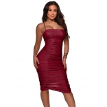 Red Sleeveless Low-Cut Women Sexy Bodycons Midi Dress