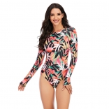 Red Long Sleeve Printed Surfing Swimwear