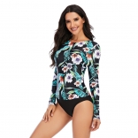 Green Printed Fashion Sexy Surfing Swimming One-Pieces