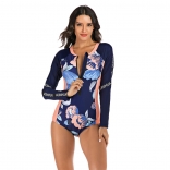 RoyalBlue Long Sleeve Printed Surfing Swimwear