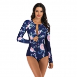 RoyalBlue Long Sleeve Printed Surfing Swimwear