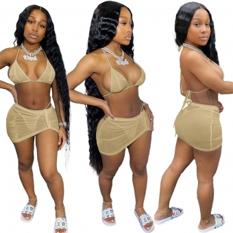 Khaki Halter V-Neck Sexy 3PCS Party Dress