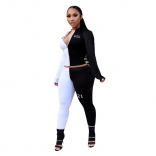 White Long Sleeve Zipper V-Neck 2PCS Women Sports Dress