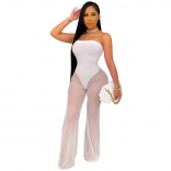 White Off-Shoulder Mesh Women Sexy Jumpsuit