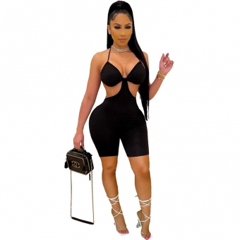 Sleeveless Halter V-Neck Hollow-out Sexy Rompers