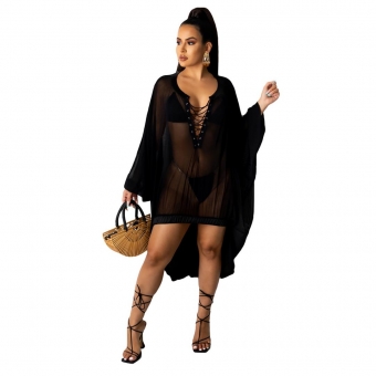 Black Long Sleeve Mesh Sexy Smock Dress