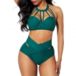 Green Halter Bandage High Waist Swimwear