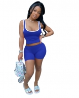 Blue Sleeveless Halter 2PCS Sports Short Set