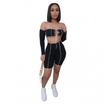 Black Long Sleeve Off-Shoulder Bandage Pant Set