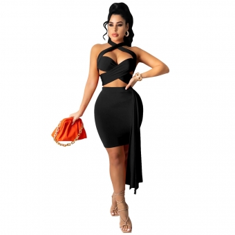 Black Sleeveless Hollow-out Bandage Sexy Mini Dress