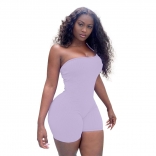 LightPurple One-Shoulder Low-Cut Cottons Bodycons Sexy Rompers