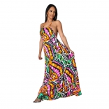 Pink Sleeveless Halter Women Fashion Printed Maxi Jersey Dress