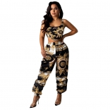 Black Sleeveless Halter Printed Women Vantige Jumpsuit Dress