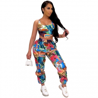Blue Sleeveless Halter Printed Women Vantige Jumpsuit Dress
