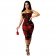 Red Halter Boat-Neck Mesh Printed Women Midi Dress