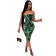 Green Halter Boat-Neck Mesh Printed Women Midi Dress