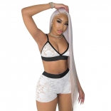 White Halter V-Neck Bra Lace Sexy Pant Set