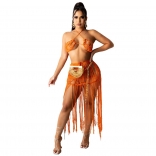 Orange Women Sexy Nets Beach Wear