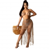 Khaki Women Sexy Nets Beach Wear