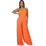 Orange Halter Boat-Neck Sleeveless Mesh Women Jumpsuit