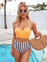 Yellow Halter Sexy High Waist Swimwear