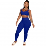 Blue Sleeveless Tights Halter 2PCS Women Sports Dress
