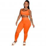 Orange Sleeveless Tights Halter 2PCS Women Sports Dress