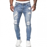 LightBlue Sexy Hollow-out Hole Men's Jeans Pant