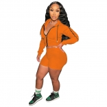 Orange Long Sleeve Zipper Hoody Sexy Pant Sets