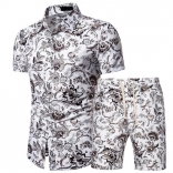 White Short Sleeve Printed Men's Fashion T-Skirt Sets