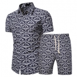 Black Short Sleeve Printed Men's Fashion T-Skirt Sets