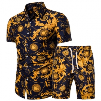 Yellow Black Short Sleeve Printed Men's Fashion T-Skirt Sets