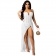 White Off-Shoulder V-Neck Sequins Pearls Mesh Maxi Dress