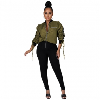Green Long Sleeve Zipper Women Sexy Jumpsuit