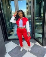 Red Long Sleeve Air Layer 2PCS Women Fashion Baseball Suit