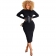 Black Long Sleeve O-Neck Leather Corsets Zipper Women Midi Dress