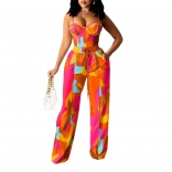 Red Off-Shoulder Printed Women Fashion Jumpsuit